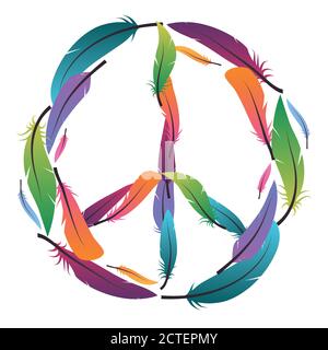 Buntes Zeichen des Friedens aus Federn. Pazifik. Vektorelement für Ihr Design. Stock Vektor
