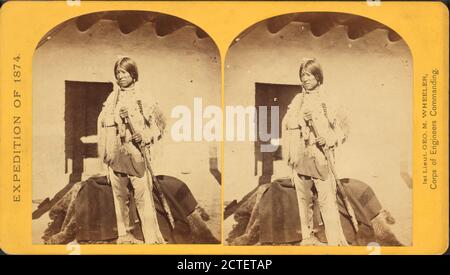 Shee-zah-nan-tan, Jicarilla Apache tapfer in charakteristischer Tracht, Nord-New Mexico., Geographische Übersichten westlich des 100. Meridians (USA), O’Sullivan, Timothy H. (1840-1882), 1874, USA Stockfoto
