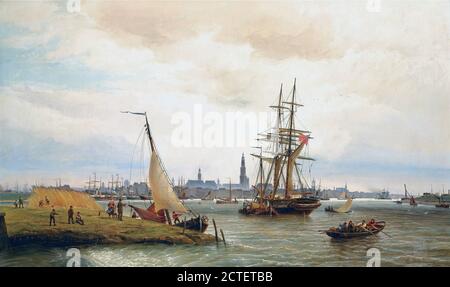 Dommersen, cornelis christiaan - der Hafen von Antwerpen mit Blick auf die Schelde und die Onze Lieve Vrouw Kathedrale im Hintergrund - 49791937652 325b7ba4b9 o Stockfoto