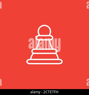 Symbol Der Schachfiguren-Linie Auf Rotem Hintergrund. Rote Flache Vektorgrafik. Stock Vektor