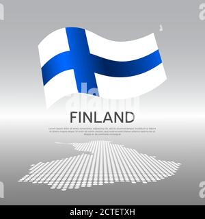 Finnland gewellte Flagge und Mosaikkarte auf hellem Hintergrund. Kreativer Hintergrund für das finnische Nationalplakat. Vektordesign. Geschäftsbroschüre. Bundesland finnisch Stock Vektor