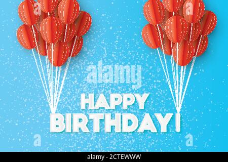 Realistische Flying Paper Cut Ballons. Bunte Dekoration für Party, Feier, Banner, Karte, Geschenk. Glückwunschkarte zum Geburtstag. Vektorgrafik Stock Vektor