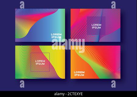 Set von 4 trendigen bunten Gradient Zukunft geometrische Formen deckt Vorlage. Minimalgeometrie Halbtondesign für Banner, Flyer, Einladung, Poster, Stock Vektor