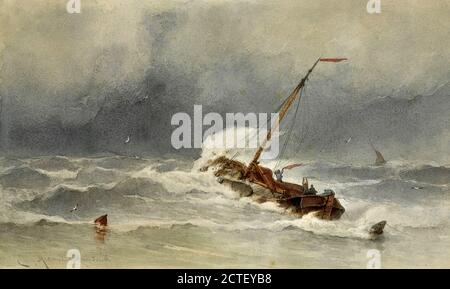 Heemskerk Van Beest Jacob Eduard Van - ein Barge in Stürmisches Wetter - Holländische Schule - 19. Jahrhundert Stockfoto