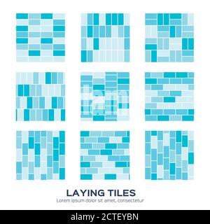 Verlegung Fliese für die Innenarchitektur . Keramikfliesen. Ziegel. 9 verschiedene Möglichkeiten, Fliese zu legen. LVector Stock Vektor