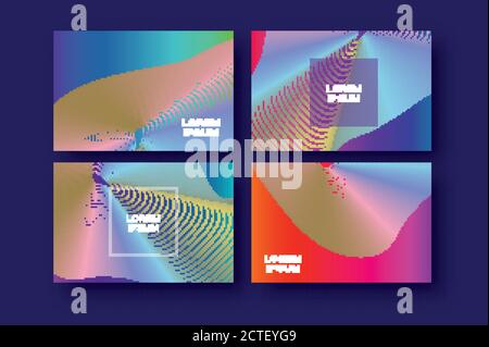 Set von 4 trendigen bunten Gradient Zukunft geometrische Formen deckt Vorlage. Minimalgeometrie Halbtondesign für Banner, Flyer, Einladung, Poster, Stock Vektor