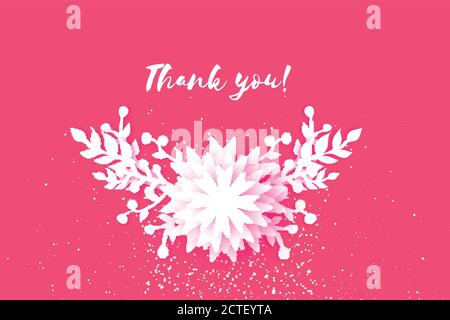 Niedliche Dankeskarte aus Papier. Origami Floral rosa Hintergrund. Quadratischer Rahmen für Text. Vektorgrafik. Stock Vektor