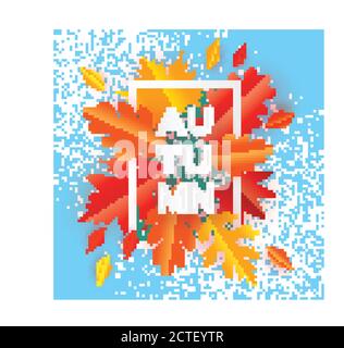 Schöne Herbstpapier Geschnittene Blätter. Hallo Herbst. September-Flyer-Vorlage. Rechteckiger Rahmen. Leerzeichen für Text. Origami Blatt. Ahorn, Eiche. Herbstposter. Stock Vektor