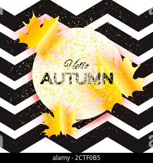 Schöne goldene Herbst Papier geschnitten Blätter. Hallo Herbst. September-Flyer-Vorlage. Kreisrahmen. Leerzeichen für Text. Origami Blatt. Ahorn. Im Zickzackpfosten fallen Stock Vektor