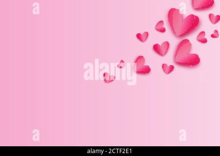 Origami-Alles Liebe zum Valentinstag. Flying Love Red Hearts im Paper Cut Stil. Romantischer Urlaub. Rosa Hintergrund. Alles was du brauchst ist Liebe. 14. Februar. Vecto Stock Vektor