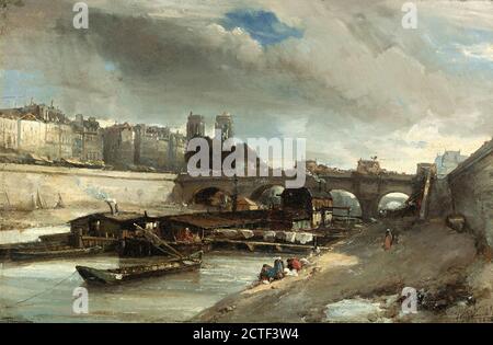 Jongkind Johan Barthold - Bateau-Lavoir Près Du Pont-Neuf Paris - Niederländische Schule - 19. Jahrhundert Stockfoto