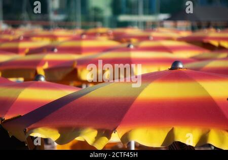 Sonnenschirme am Strand von Fano im Sommer 2020 Stockfoto