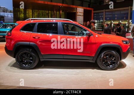 Jeep Cherokee Auto auf dem 89. Genfer Autosalon vorgestellt. GENF, SCHWEIZ - 6. MÄRZ 2019. Stockfoto