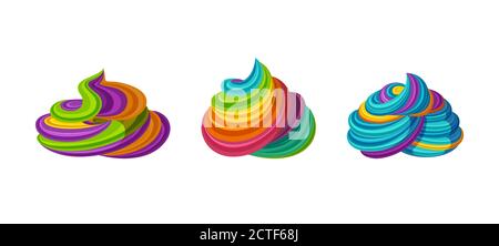 Wirbelte Regenbogeneisung. Leckere Sahne für Torten und Cupcakes. Vektor-Illustration in niedlichen Cartoon-Stil Stock Vektor