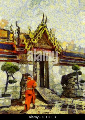 Wat Phra Chetuphon (Wat Pho), befindet sich hinter dem herrlichen Tempel des Smaragd Buddha Illustrationen schafft einen impressionistischen Stil der Malerei. Stockfoto