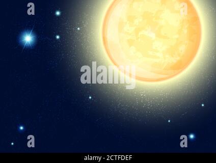 Vektorgrafik. Space Hintergrund Nachthimmel mit Sternen und Vollmond. Stock Vektor