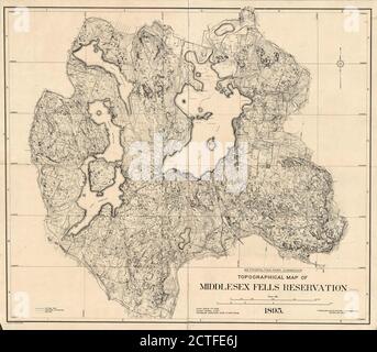 Topographische Karte von Middlesex Fells Reservation, Kartographie, Karten, 1895, Französisch, Bryant & Taylor Stockfoto