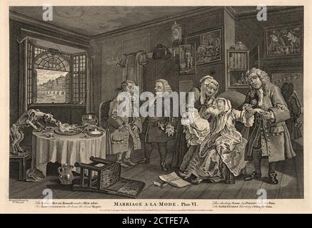 Heirat A-La-Mode. Platte VI. Der Tod der Gräfin, Standbild, Druckgrafiken, 1745, Hogarth, William, 1697-1764 Stockfoto