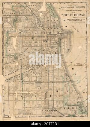 Karte zeigt die Boulevards und Park-System und zwölf Meilen von See-Fassade der Stadt Chicago , Kartographie, Maps, 1882, Rand McNally und Company, Rand McNally und Company Stockfoto