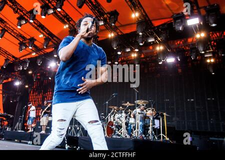 Roskilde, Dänemark. Juli 2015. Kendrick Lamar, der amerikanische Rapper und Texter, spielt ein Live-Konzert auf der Orange Stage beim dänischen Musikfestival Roskilde Festival 2015. (Foto: Gonzales Photo - Lasse Lagoni). Stockfoto