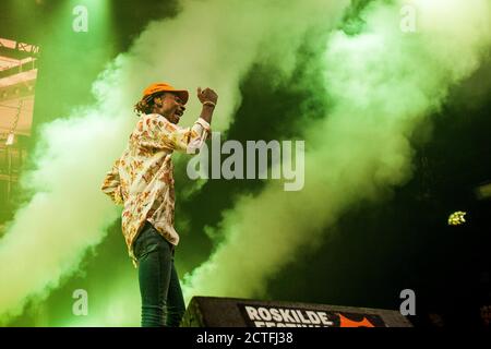 Roskilde, Dänemark. Juni 2016. Der amerikanische Rapper Wiz Khalifa spielt ein Live-Konzert während des dänischen Musikfestivals Roskilde Festival 2016. (Foto: Gonzales Photo - Lasse Lagoni). Stockfoto