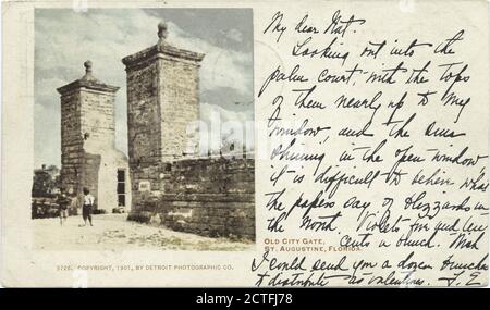 Altes Stadttor, St. Augustine, Fla., Standbild, Postkarten, 1898 - 1931 Stockfoto