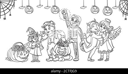 Vektor Cartoon halloween Illustration Kinder in Kostümen Stock Vektor