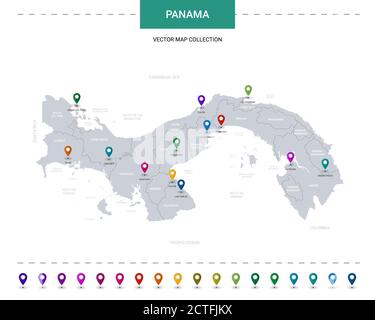 Panama-Karte mit Positionsmarkierungen. Infografik Vektorvorlage, isoliert auf weißem Hintergrund. Stock Vektor