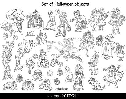 Vektor Cartoon Illustration Färbung halloween-Zeichen gesetzt Stock Vektor