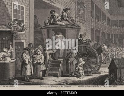 Der Bühnencoach, oder der Country Inn Yard, Standbild, Drucke, 1747, Hogarth, William, 1697-1764 Stockfoto