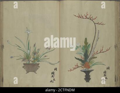 Rikka zu = Blumenarrangements., Text, Illustrationen, 1673 Stockfoto