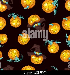 Vektor nahtlose Muster für Halloween mit Kürbissen Stock Vektor