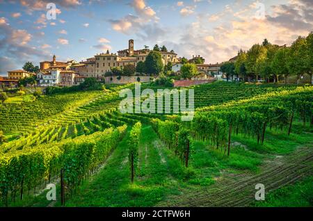 Neive Dorf und Langhe Weinberge, UNESCO-Weltkulturerbe, Piemont, Norditalien Europa. Stockfoto