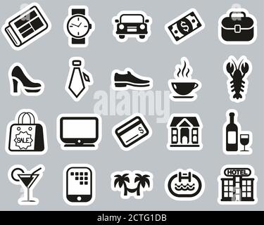 Adult Life Icons Schwarz & Weiß Sticker Set Groß Stock Vektor