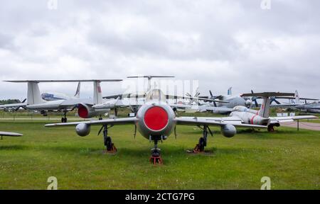 18. Juli 2018, Region Moskau, Russland. Düsenjäger Mikojan-Gurewitsch MiG-15 im Zentralen Museum der russischen Luftwaffe in Monino. Stockfoto