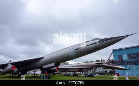 18. Juli 2018, Region Moskau, Russland. Sowjetischer strategischer Bomber Myaschtschew 3M im Zentralmuseum der russischen Luftwaffe in Monino. Stockfoto