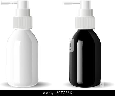Schwarz-weißes Glas mit Feuchtigkeit befeuchten Spray kosmetischen Flaschen Mock up set. Vektorgrafik. Leere Vorlage für Ihr Design. Spender Spray Inhalator l Stock Vektor