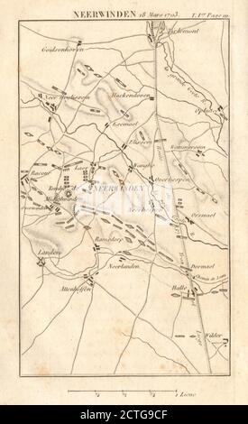 Schlacht bei Neerwinden 18. März 1793. Krieg der ersten Koalition. Karte Belgien 1817 Stockfoto