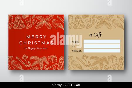 Frohe Weihnachten Abstrakte Skizze Muster Vektor Grußkarte Hintergrund. Design-Layout für Vorder- und Rückseite mit Typografie. Weiche Schatten mit der Hand Stock Vektor