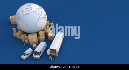 Entladung LKW im internationalen Transportkontext Stockfoto