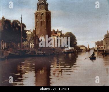 Witsen Willem - Montelbaanstoren Aan De Oude Schans Bij Zomer - Holländische Schule - 19. Jahrhundert Stockfoto