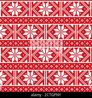 Weihnachten Winter Fair Isle Stil traditionelle Strickmode Vektor nahtlose Muster aus Schottland, Strick repetitive Design mit Schneeflocken Stock Vektor