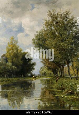 Borselen Jan Willem Van - Angler in einer Flusslandschaft - Holländische Schule - 19. Jahrhundert Stockfoto