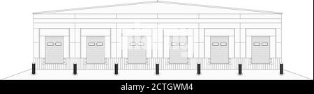 Großes Distributionslager mit Toren zum Verladen von Waren. Stockfoto