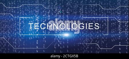 Futuristisches Techno-Banner Mit Technologies-Schriftzug Über Fallendem Binärcode Hintergrund Der Ziffern Stockfoto