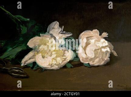 Edouard Manet 1832-1883. Zweig der weißen Pfingstrosen und Schere. 1864. Öl auf Leinwand cm 30,5 x 46,5. Stockfoto