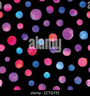 Aquarell Kreise nahtlose Hintergrund Muster. Bunte Punkte handbemalt. Textilmuster, Stoffmuster, Geschenkpapier. Stockfoto