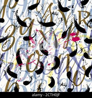 Nahtlose abstrakte Muster Hintergrundkomposition, mit Striche, Spritzer und Buchstaben Stock Vektor