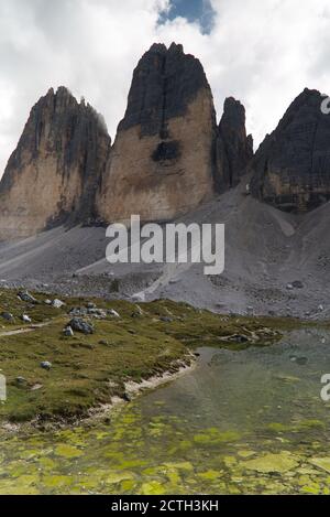 Die drei Gipfel des Lavaredo in den italienischen Dolomiten Stockfoto