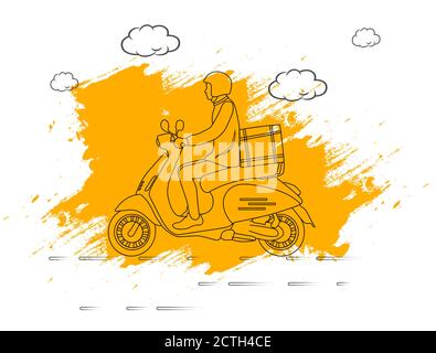 Scooter Delivery Service Gliederung Konzept Illustration. Schnelle Lieferung E-Commerce-Konzept. Online-Delivery-Service-Konzept. Kurierdienst Über Bik Stockfoto